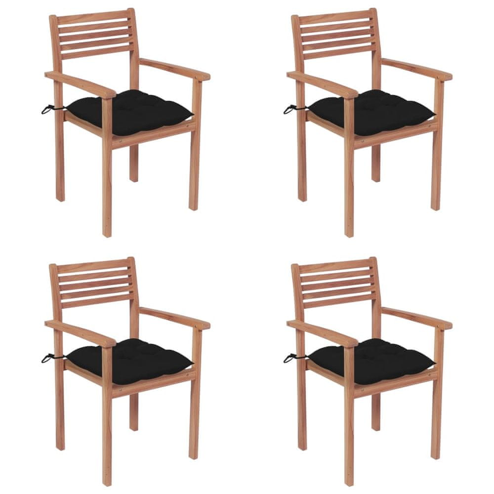 Vidaxl Záhradné stoličky 4 ks čierne podložky teakový masív